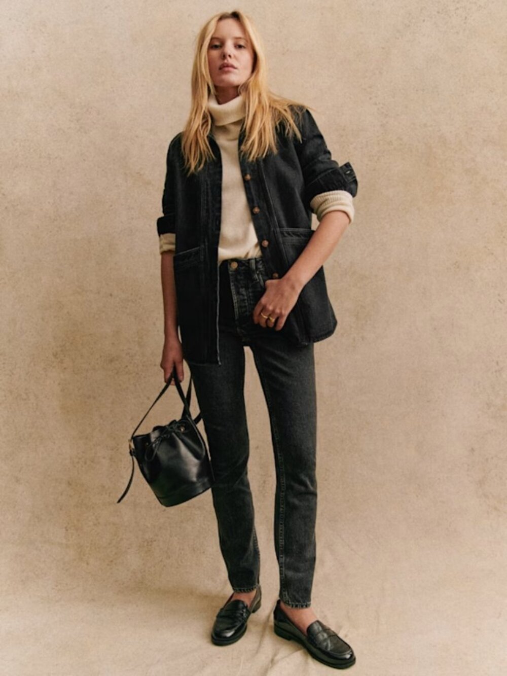 Sezane Will Jacket Washed Black Small - Picture 2 of 5